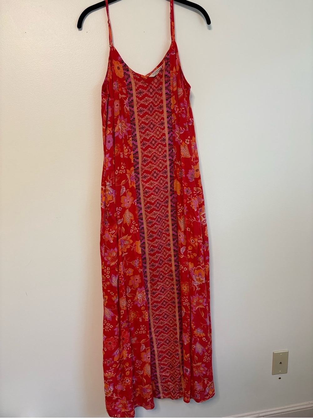 Liverpool Los Angeles Spaghetti Strap Woven Maxi Dress Red Orange Floral Sz M - Picture 2 of 12